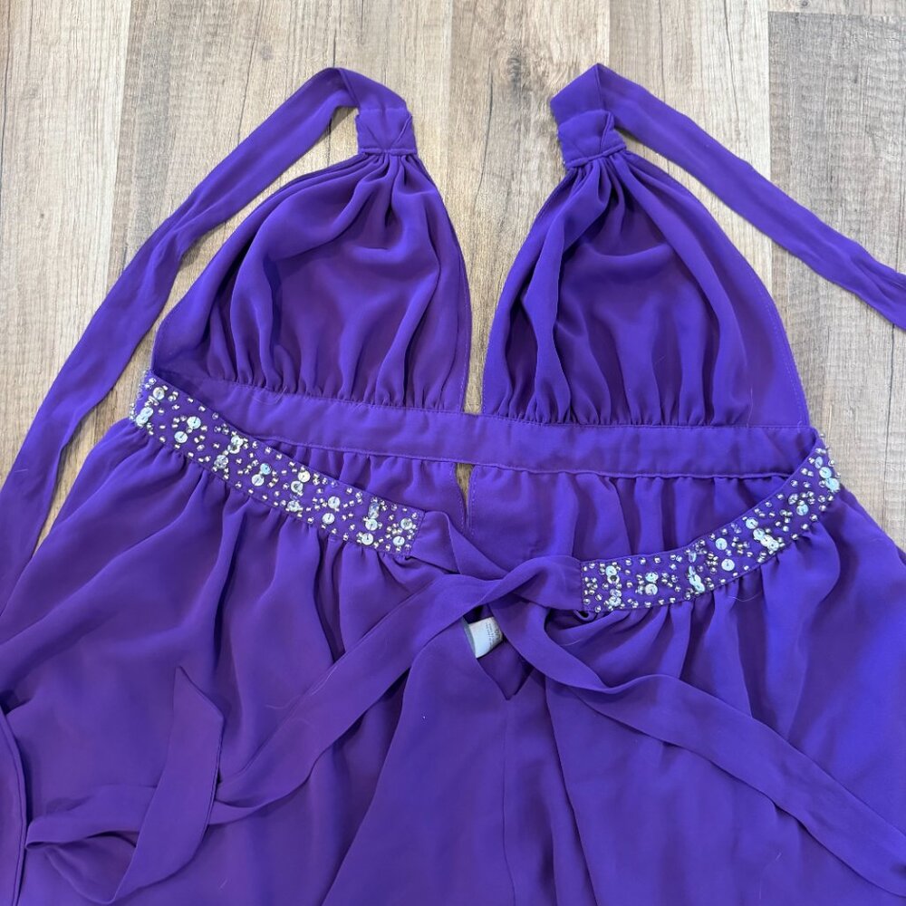 Rare vintage Victoria’s Secret beaded sequin silk babydoll halter top purple - Picture 3 of 4